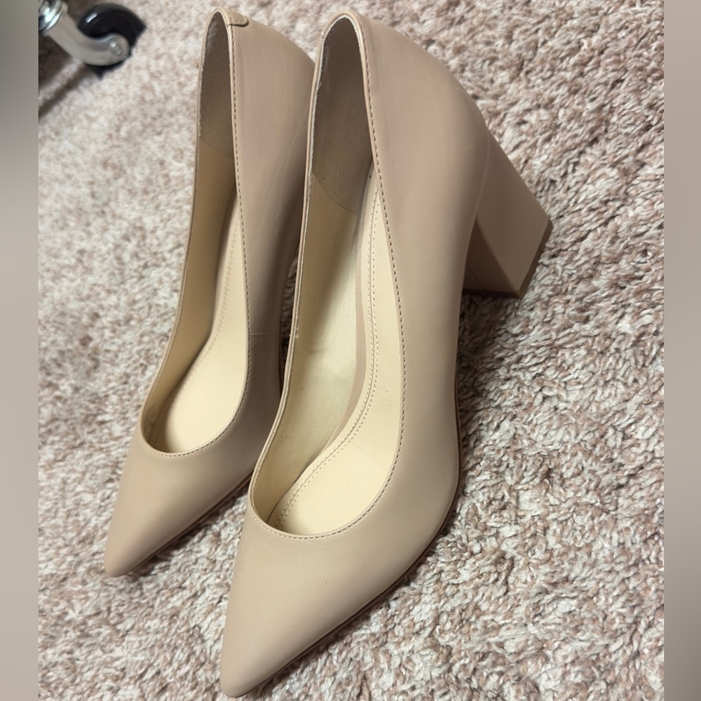 Elegant Nude Block Heel Pumps